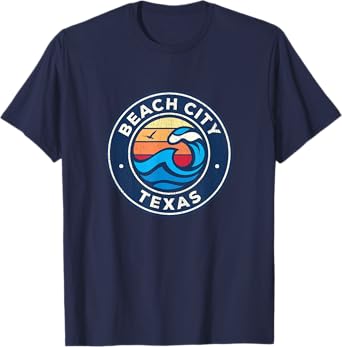 Beach City Texas TX Vintage Nautical Waves Design T-Shirt