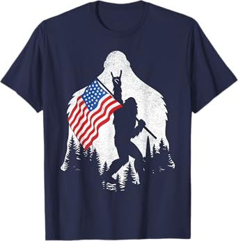 Bigfoot Sasquatch USA Flag Patriotic Funny July 4 Tee T-Shirt