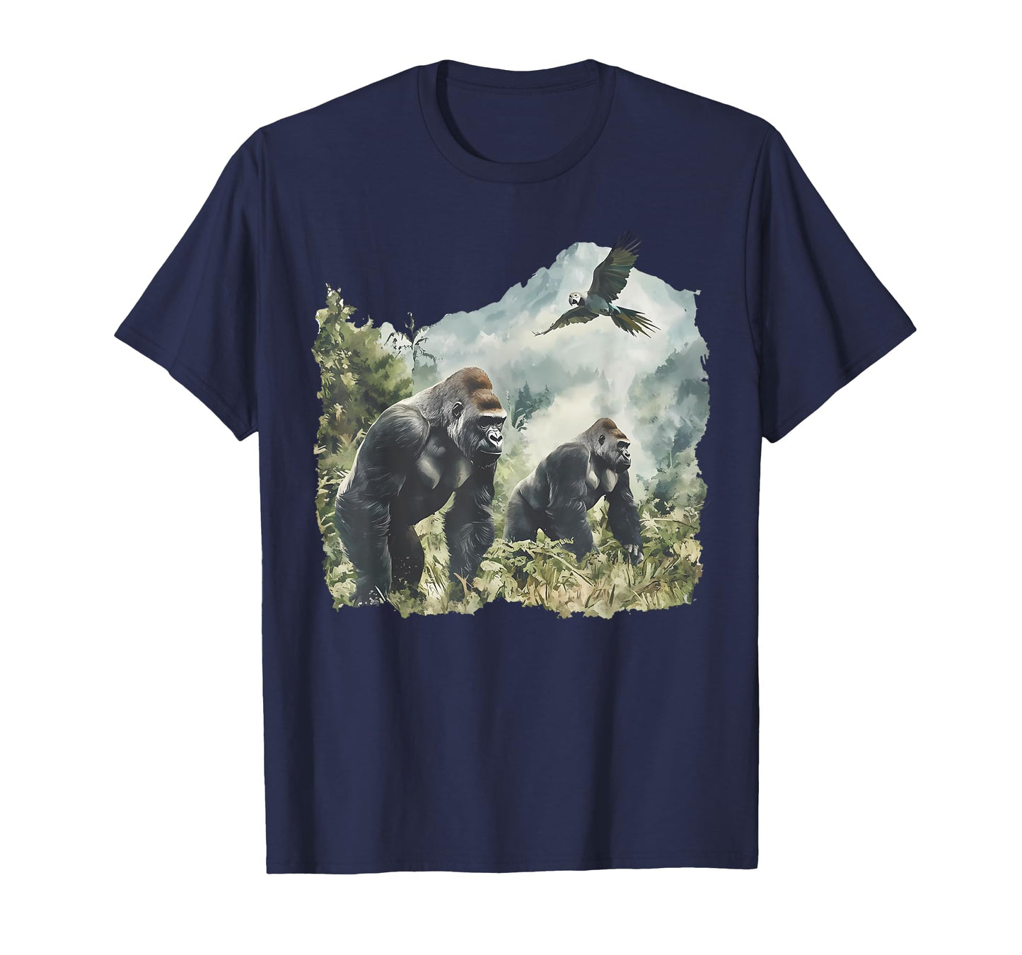 Vintage Silverback Gorilla and African Grey Parrot Wildlife T-Shirt