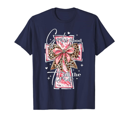 God Is Good All The Time Christian Cross Coquette Bow Groovy T-Shirt