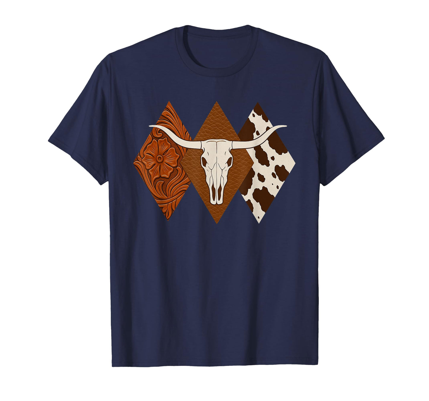 Boho Cow Skull Western Country Longhorn Cowboy Cattle Skull T-Shirt