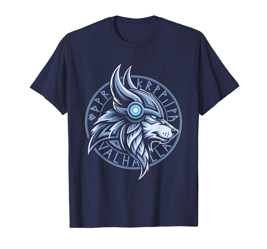 Valhalla Wolf Mask Odin Runes Norse Compass Viking T-Shirt