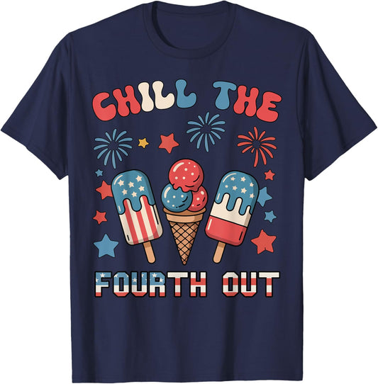 Chill The Fourth Out 4th July Popsicle Boy Toddler Patriotic T-Shirt