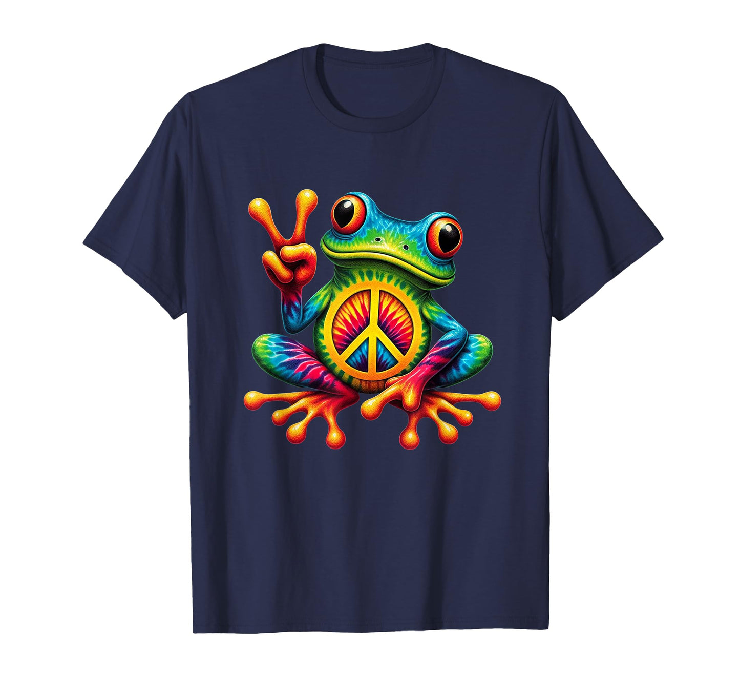 Tie-Dye Frog Holding Peace Sign Funny Hippie T-Shirt