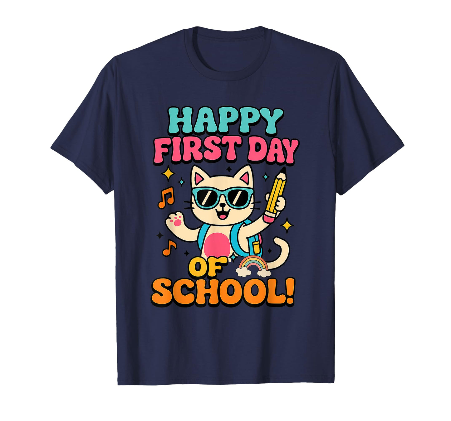 Cute Cat Happy First Day of School Back To School T-Shirt