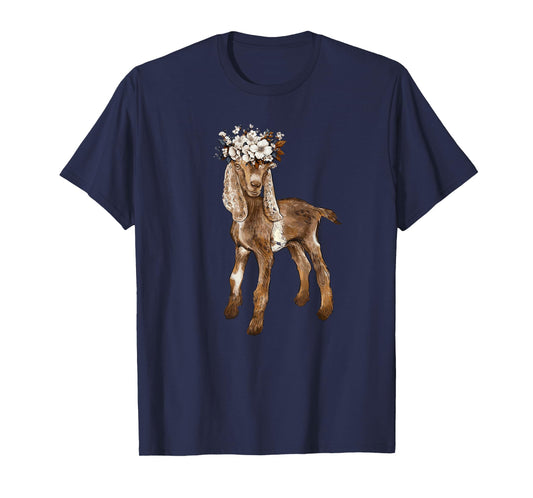 cute nubian Baby Goat with flower, nubian goat mom T-Shirt