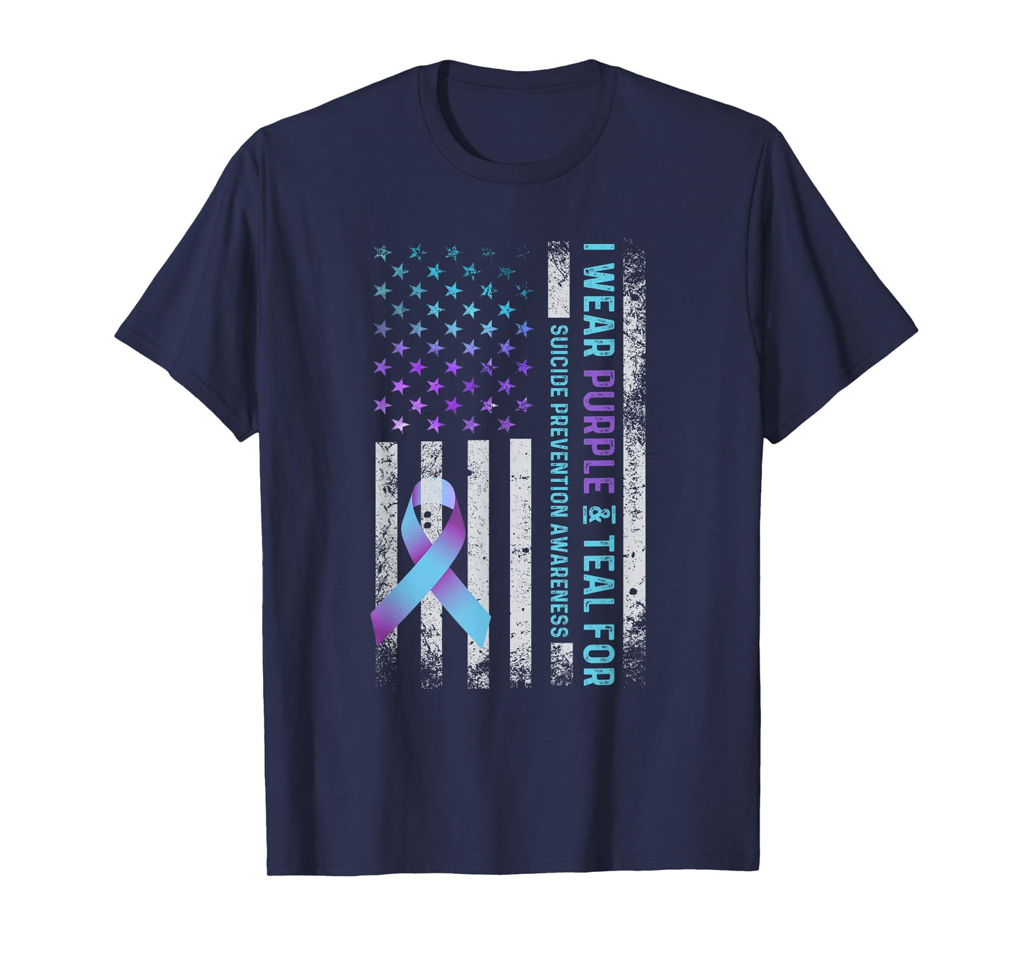US Flag I Wear Purple and Teal Suicide Prevention Awareness T-Shirt