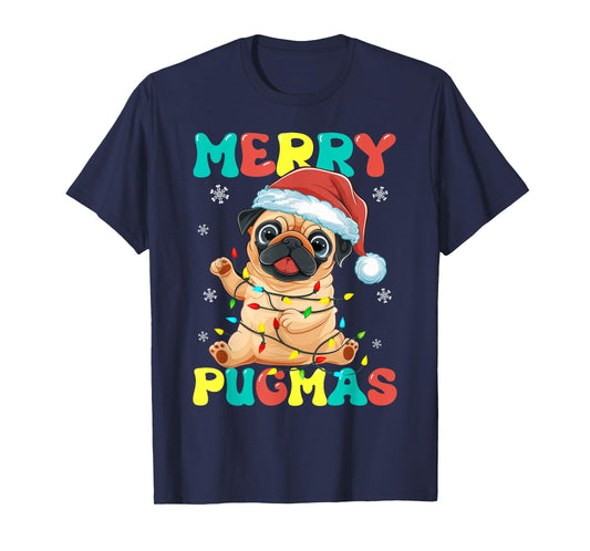 Merry Pugmas Pug Christmas Santa Pug Xmas Lights Dog Lover T-Shirt