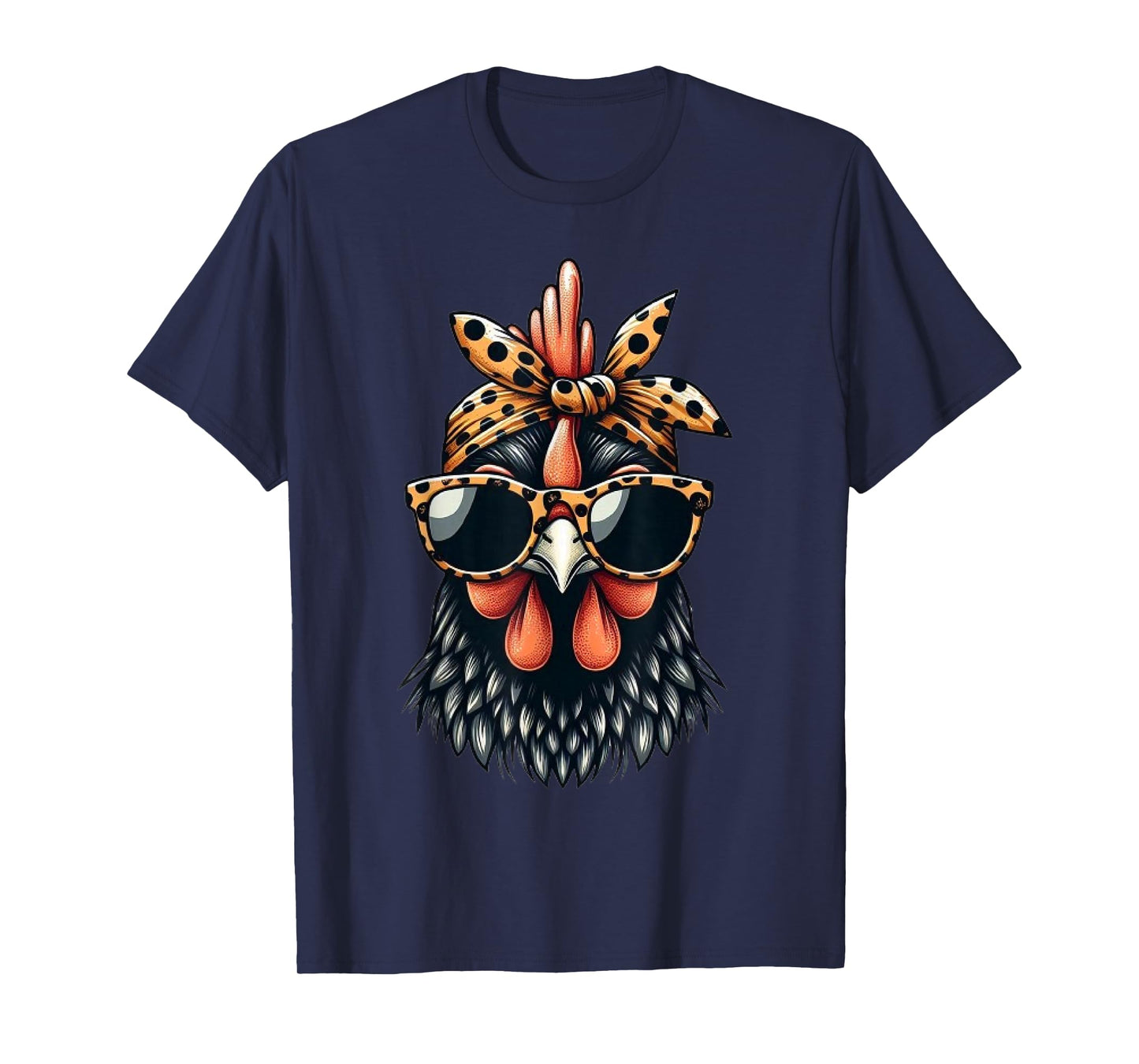 Cute Women Girl Chicken Leopard Bandana Headband Glasses T-Shirt