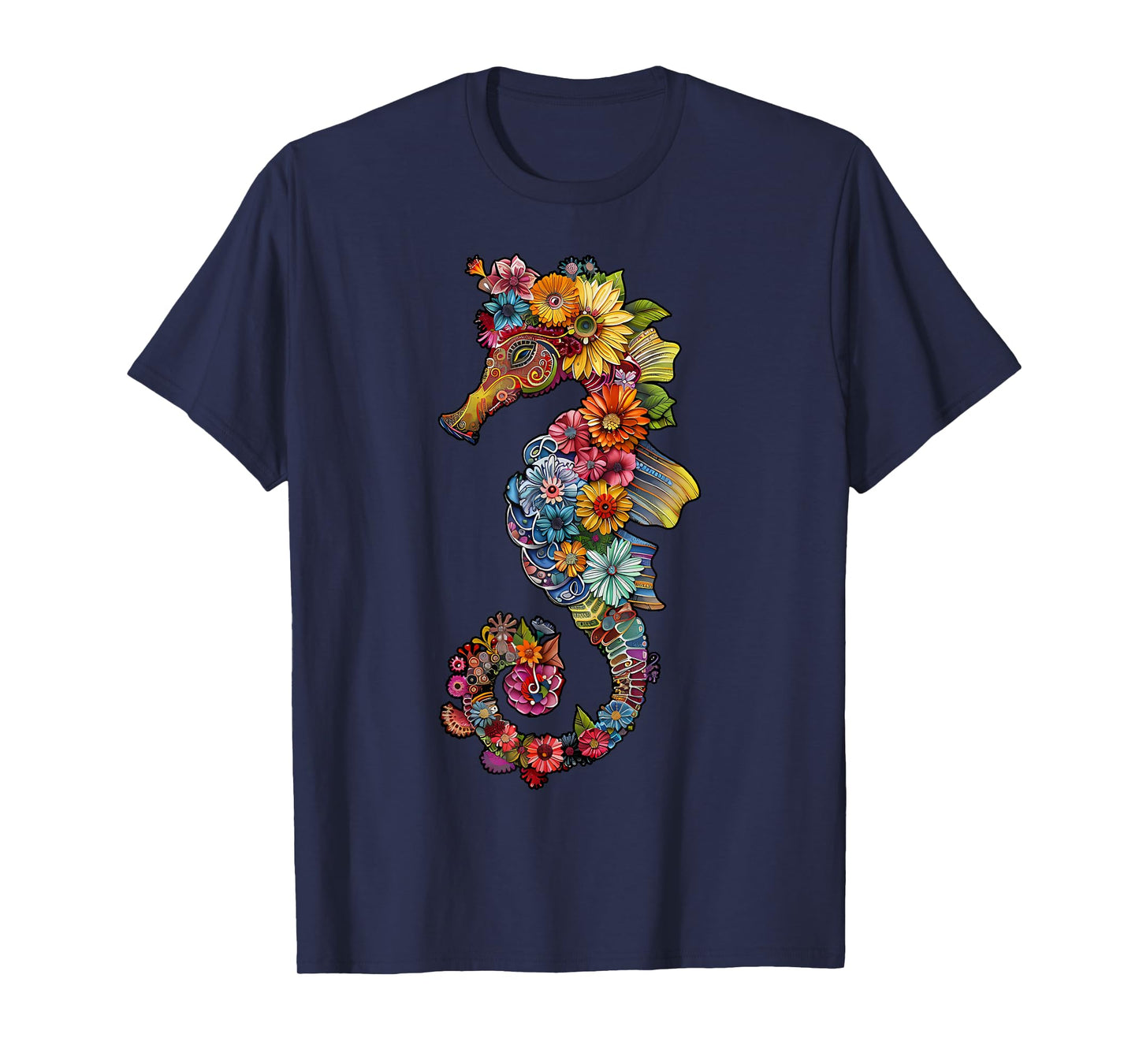 Floral Seahorse Ocean Animal Marine Beach Seahorse Flowers T-Shirt