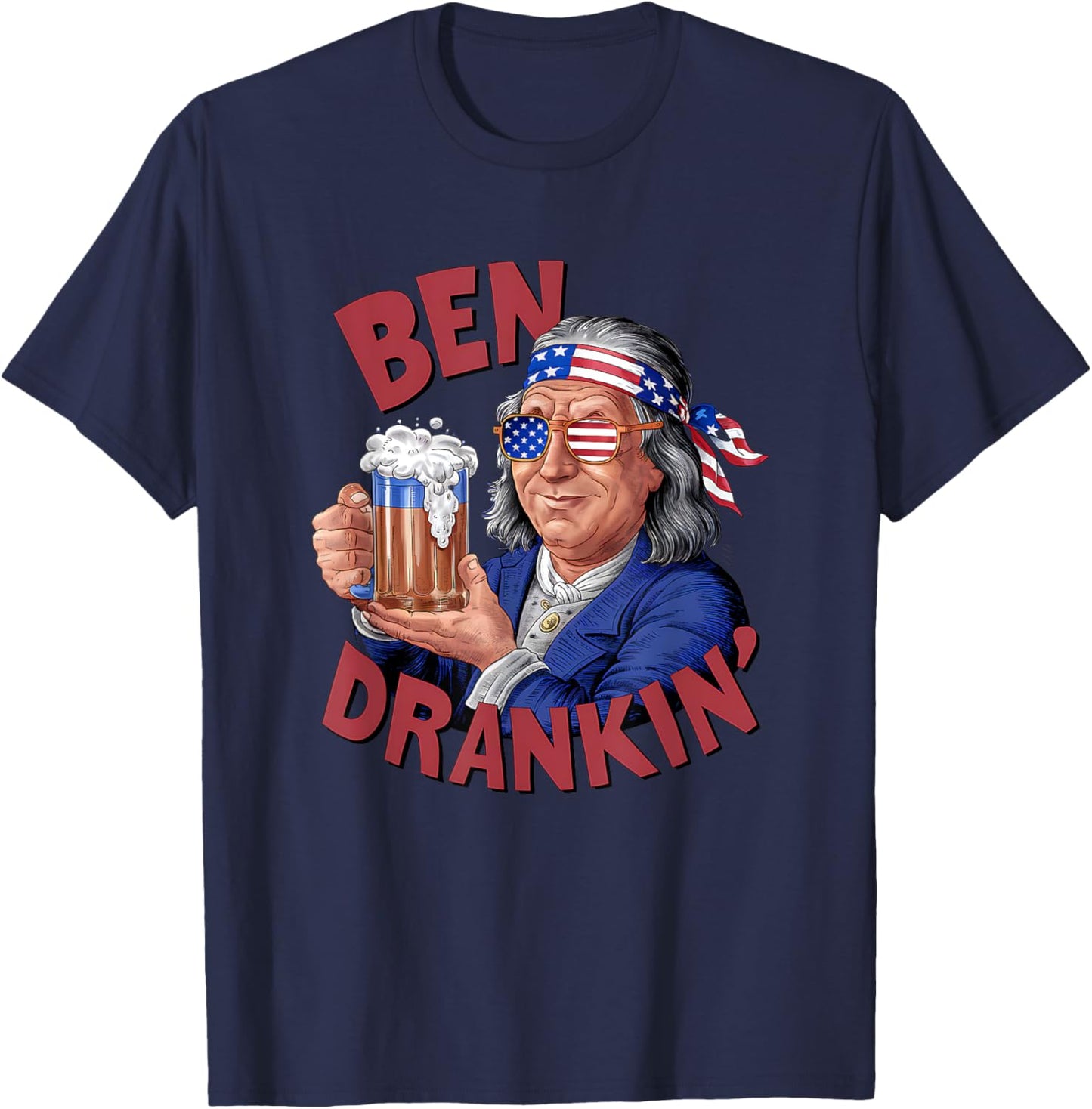 Funny 4th of July US President Party Franklin Ben Drankin T-Shirt, Small, Blue