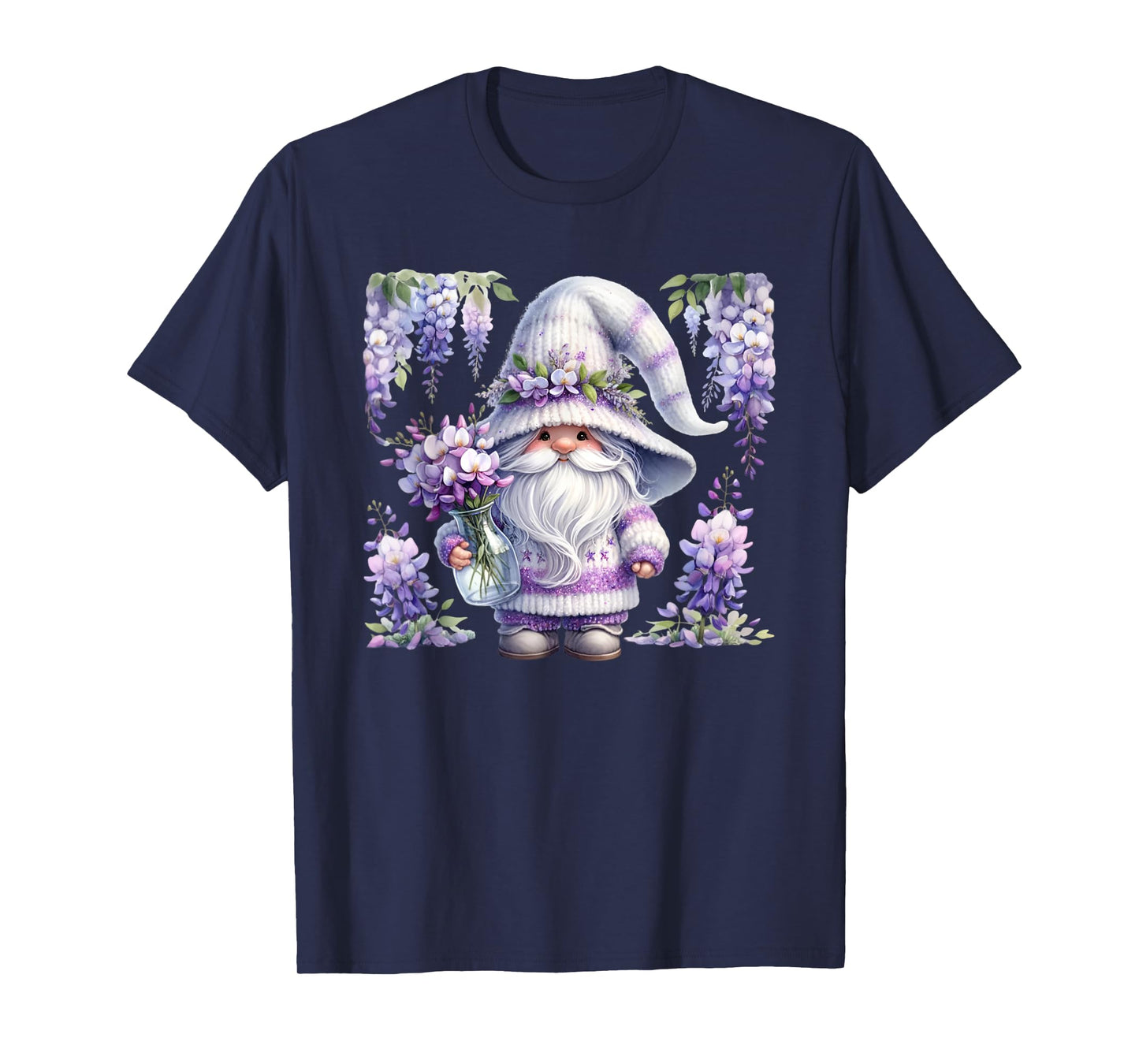 Purple Wisteria Flowers For Mom Cute Gardening Gnome Floral T-Shirt