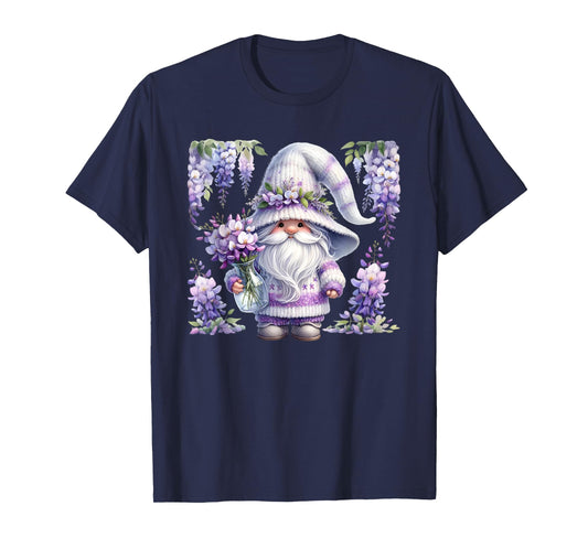 Purple Wisteria Flowers For Mom Cute Gardening Gnome Floral T-Shirt