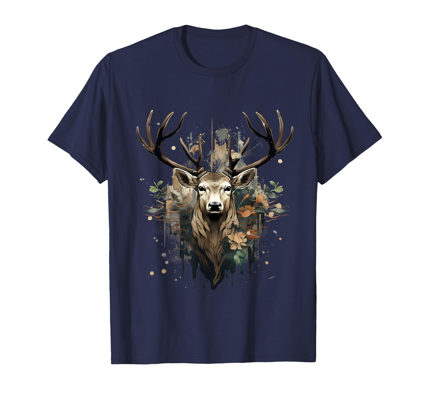 Deer Portrait Floral Artwork Wildlife Nature Animal Lovers T-Shirt