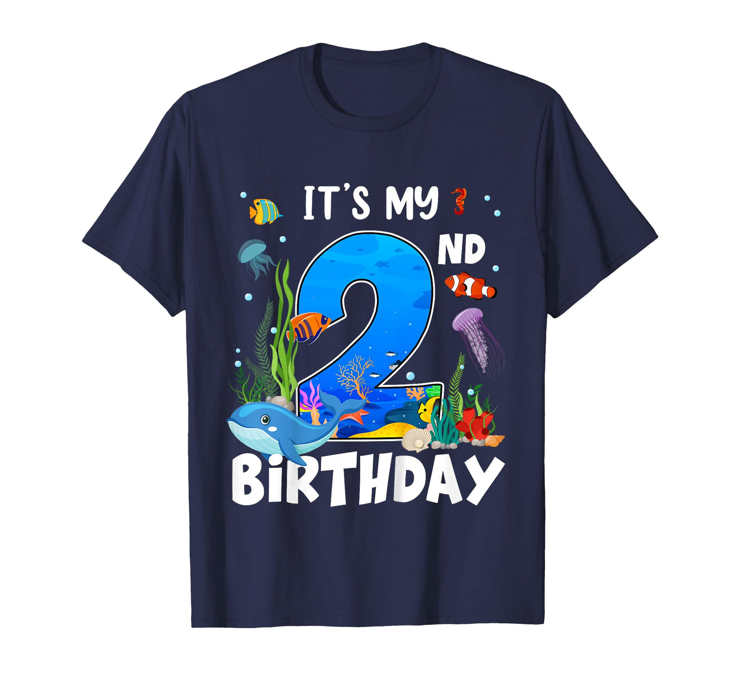 2 Year Old Ocean Life Whale Dolphin Shark 2nd Birthday T-Shirt
