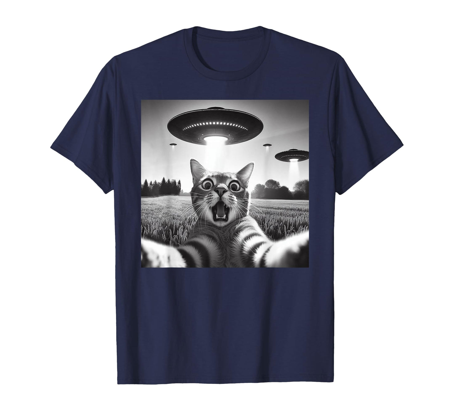Cat Selfie With UFO Hilarious Alien Encounter T-Shirt