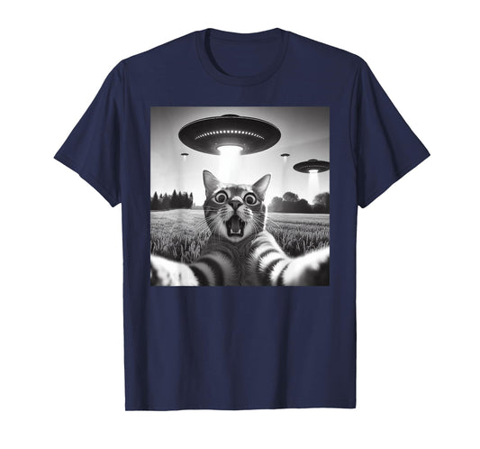 Cat Selfie With UFO Hilarious Alien Encounter T-Shirt
