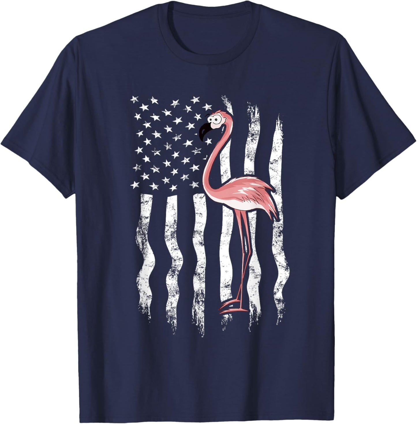 USA American Flag Funny Cute Pink Cartoon Flamingo T-Shirt