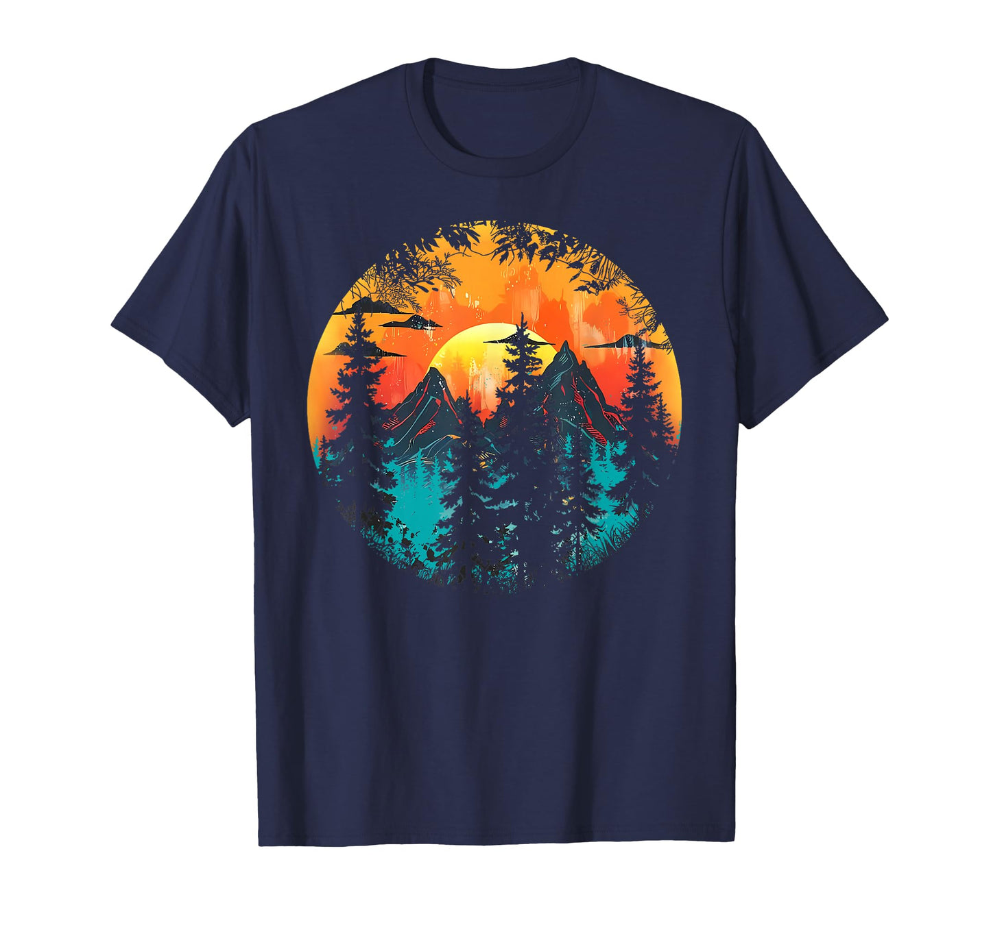Retro Forest Mountain Vintage Trees Wildlife Nature Lover T-Shirt