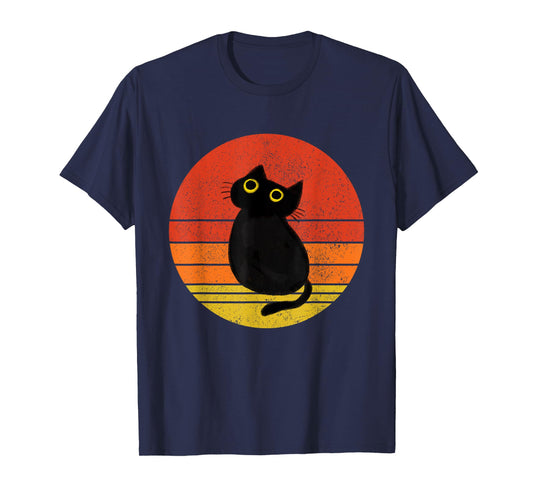 Cute Black Cat Vintage Sunset Cat Lover Cat Owner T-Shirt