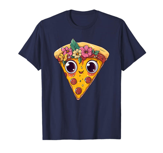 Cute Pizza Slice With Big Eyes Flowers T-Shirt