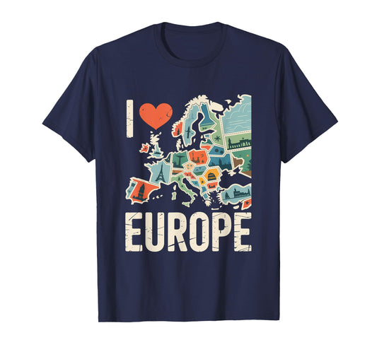 I Love Europe Map Icons Adventure T-Shirt