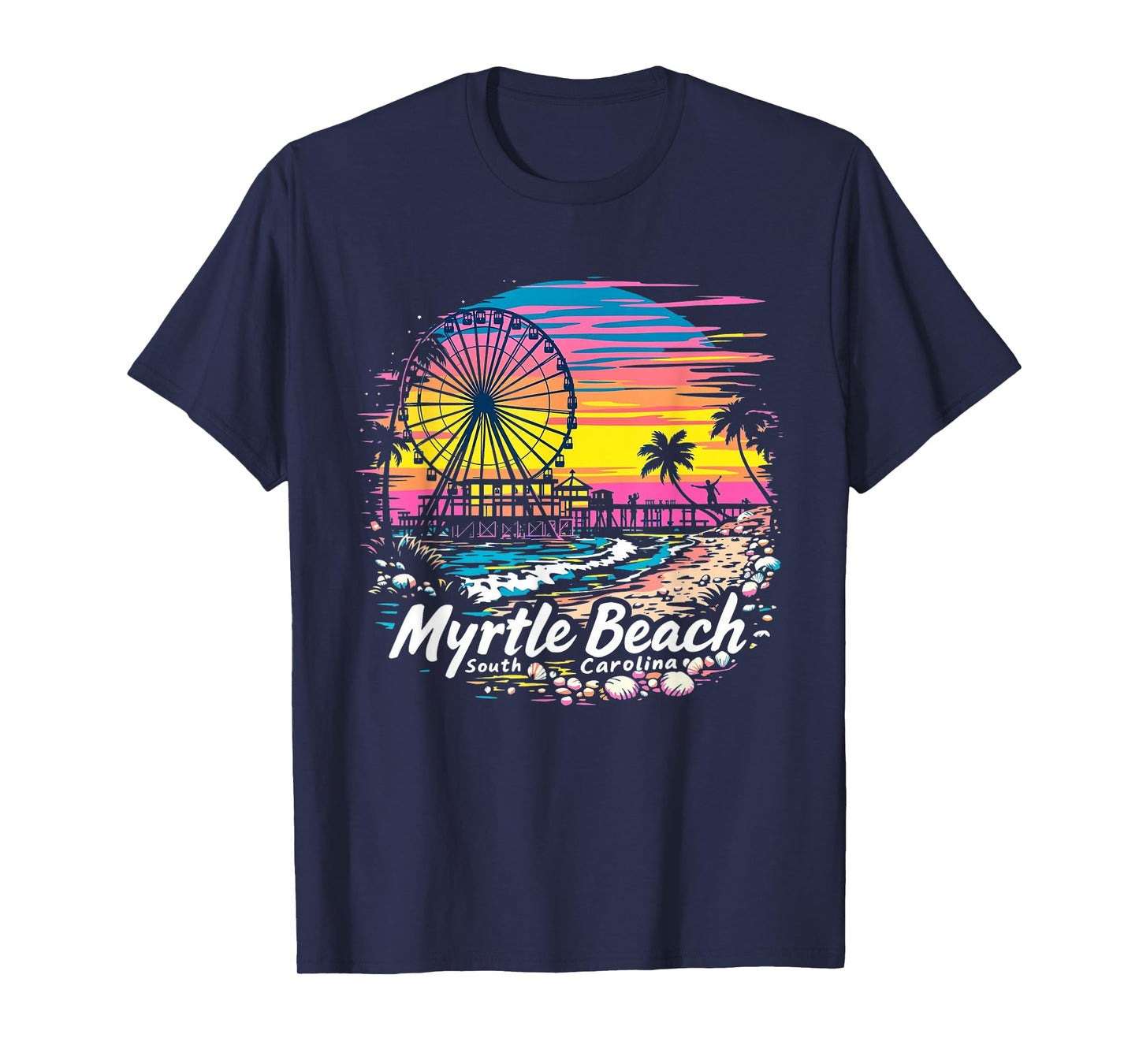 Vintage Myrtle Beach South Carolina Sunset Skyline Cityscape T-Shirt