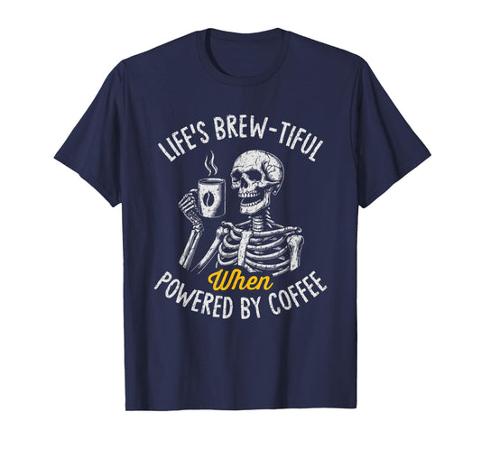 Powered by Coffee Funny Skeleton Caffeine Lover Barista T-Shirt