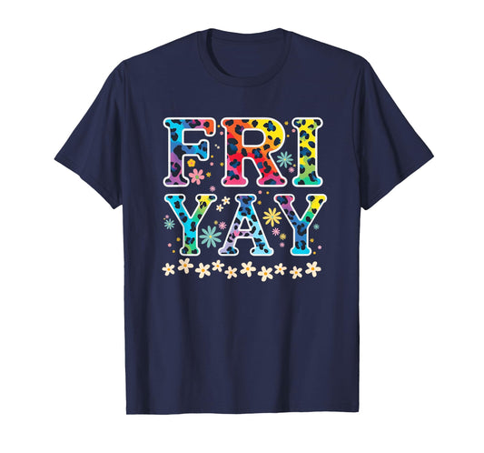 Retro Fri-Yay Friday Funny Fri Yay Teacher School Leopard T-Shirt