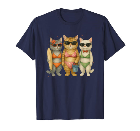 Cats In Sunglasses Beach Adventure T-Shirt
