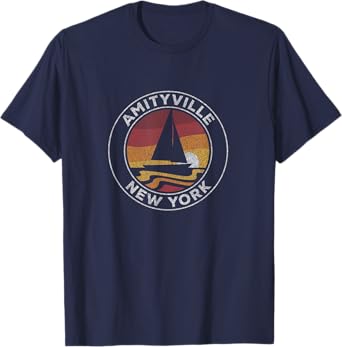 Amityville New York Vintage Sailboat 70s Retro Sunset T-Shirt