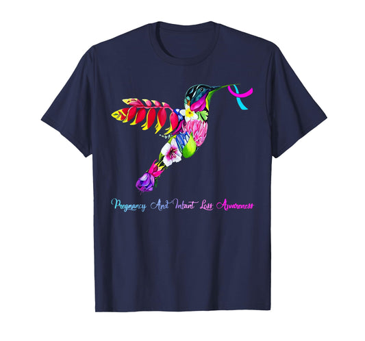 Hummingbird Blue Pink Ribbon Pregnancy Infant Loss Awareness T-Shirt
