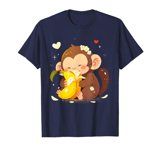 Banana Monkey Cute Monkey Drawing Bananas Fruit Wildlife T-Shirt