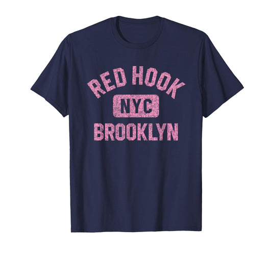 Red Hook Brooklyn NYC Gym Style Distressed Pink Print T-Shirt