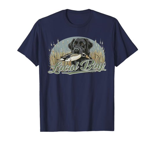 Local Duck Hunting Boy Black Lab Dog Outdoor Vintage T-Shirt