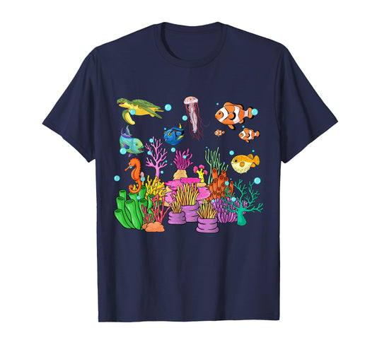 Coral reef with colorful tropical Fish, Marine Life T-Shirt