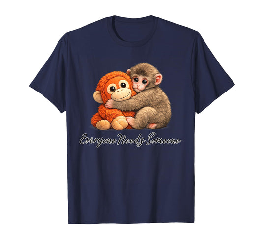 Cute Baby Monkey Punch Plush Hugging T-Shirt - T-Shirt | Navy