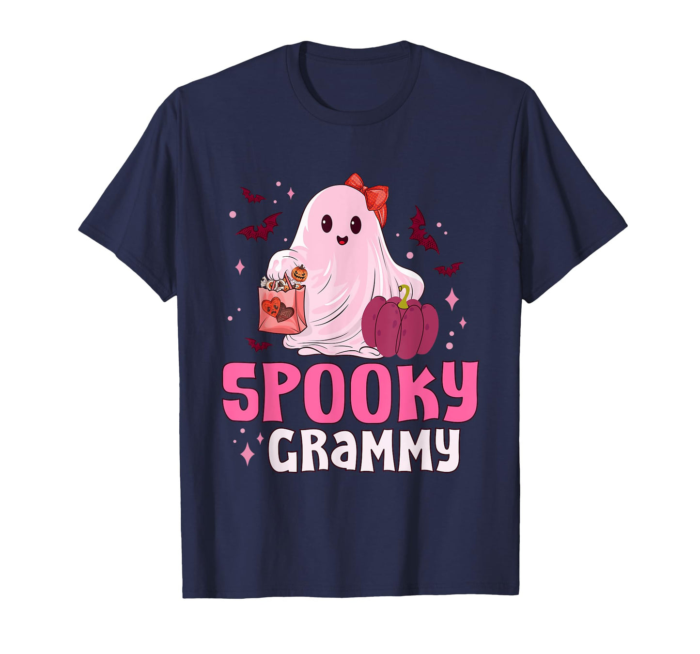 Spooky Grammy Boo Ghost Pink Bow Halloween Costume Women T-Shirt