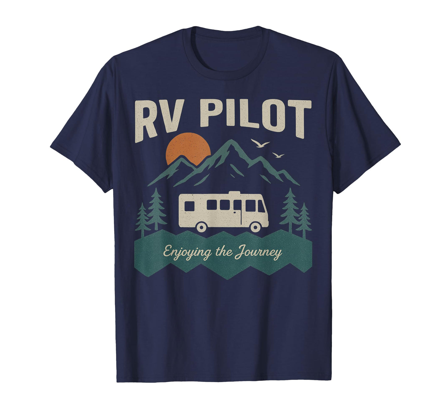 RV Pilot Camping Retro Motorhome Travel Vacation Camper Crew T-Shirt