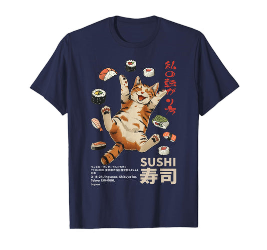 Anime-Style Sushi Cat: Harajuku Tokyo Japan Cat Cafe T-Shirt