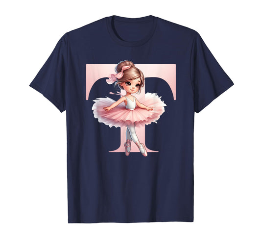 Ballerina Girl Dancing Name First Letter T Girly Tutu Ballet T-Shirt