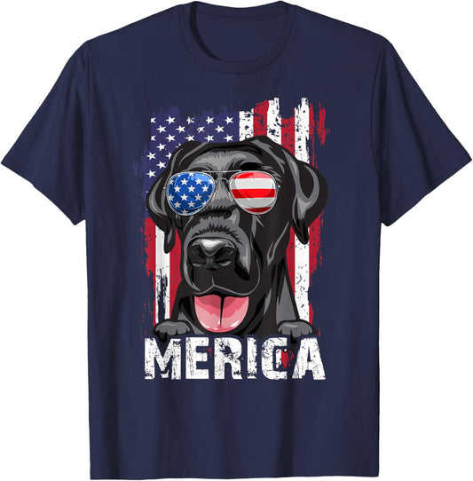 Merica Labrador Retriever American Flag 4th July USA Lab Dog T-Shirt