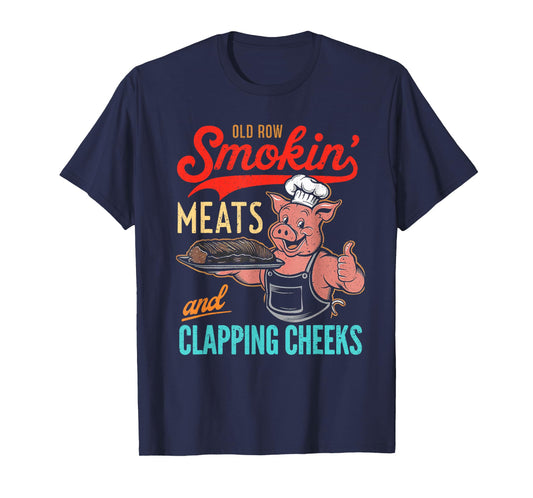 Vintage Old Row Smokin' Meats And Clapping Cheeks Funny BBQ T-Shirt