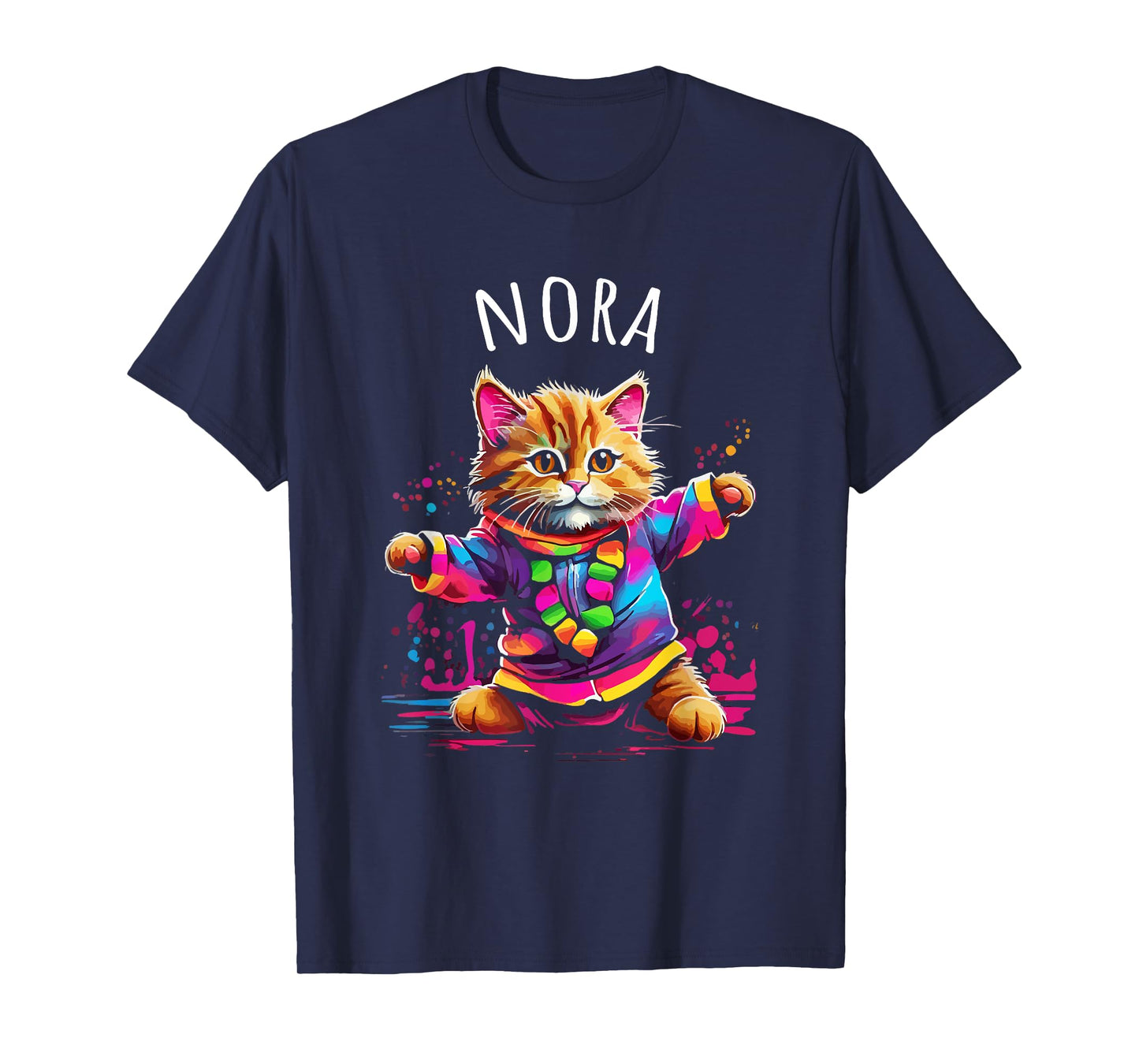 Nora Colorful Dancing Cat Design for Girls Name Nora T-Shirt