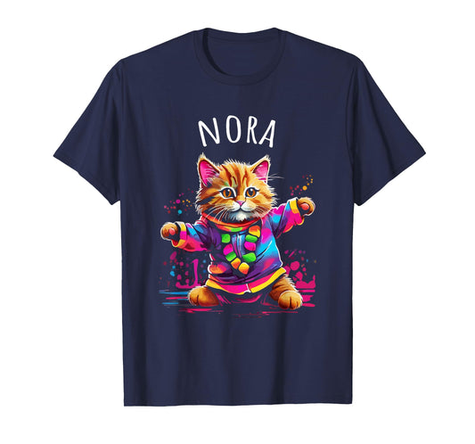 Nora Colorful Dancing Cat Design for Girls Name Nora T-Shirt