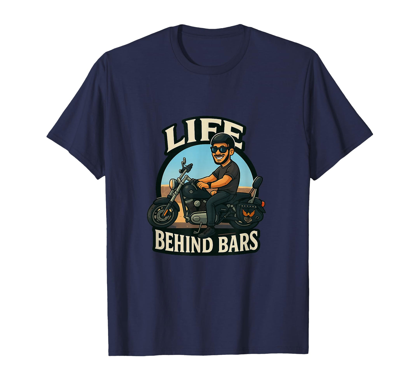 Life Behind Bars Funny Motorcycle Rider Biker Cartoon T-Shirt