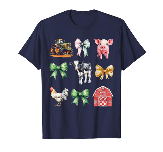 Coquette Bow Farm Animals Farmer Aesthetic Cute Cottagecore T-Shirt