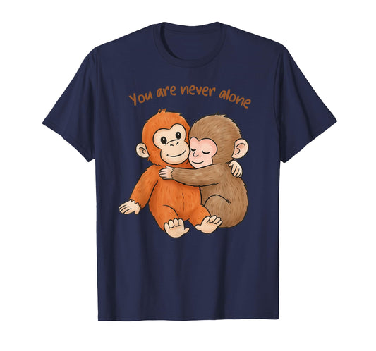 Punch The Cute Baby Monkey Hugging You are Never Alone T-Shirt - T-Shirt | Navy