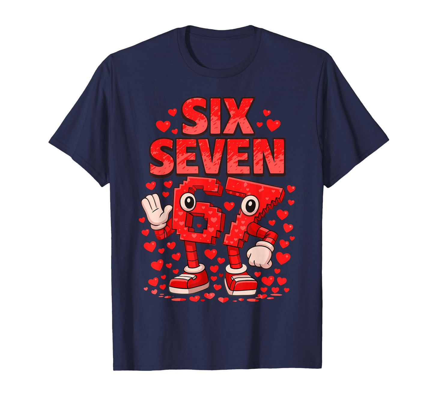 Kids Meme 67 Six Seven 6 7 Valentine Heart T-Shirt - T-Shirt | Navy
