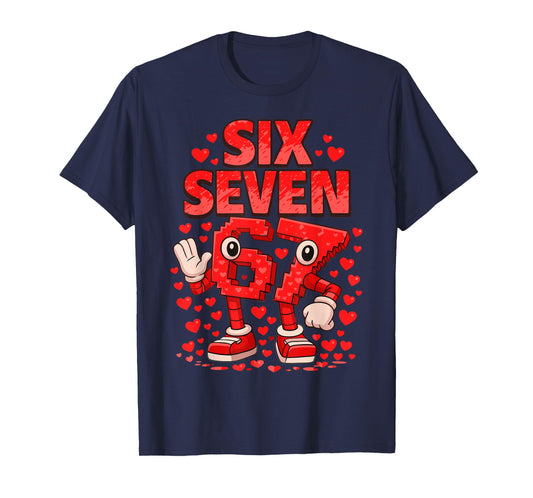 Kids Meme 67 Six Seven 6 7 Valentine Heart T-Shirt - T-Shirt | Navy